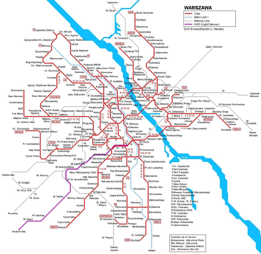 Varšava vlak mapě