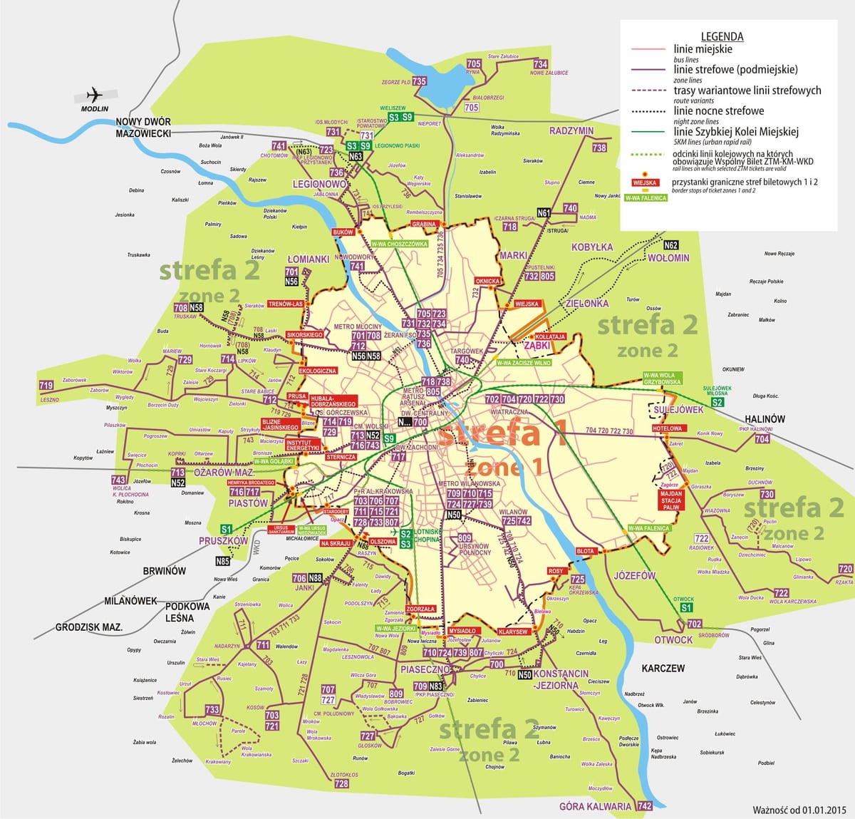 Mapa Varšavy autobusem 