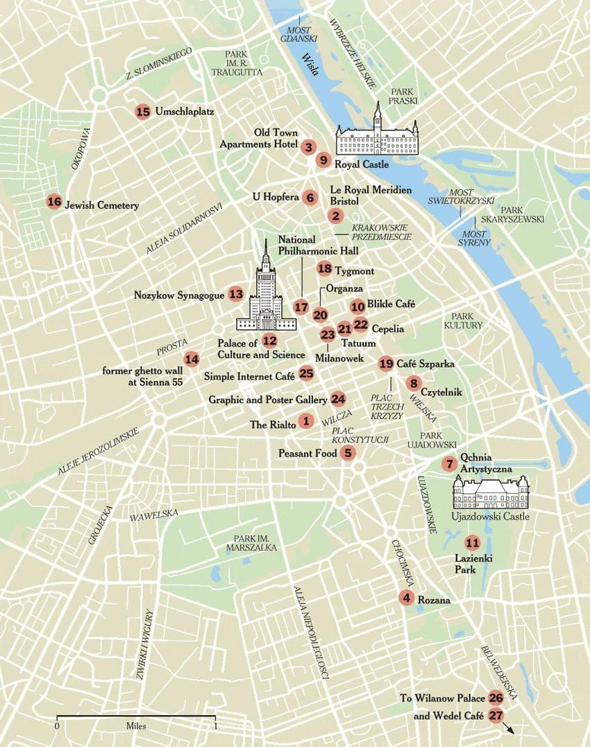 Mapa Varšava pěší výlet
