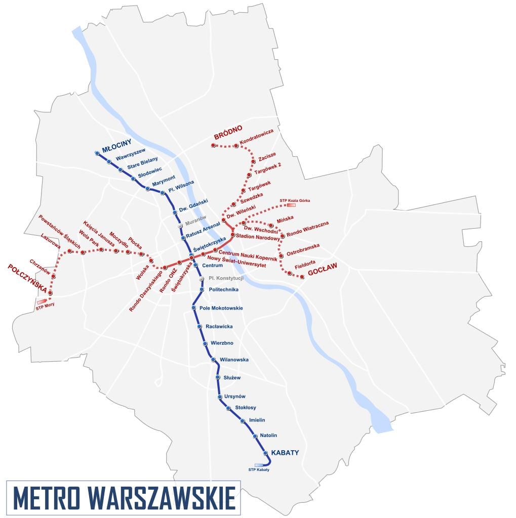 Mapa Varšava metro 2016