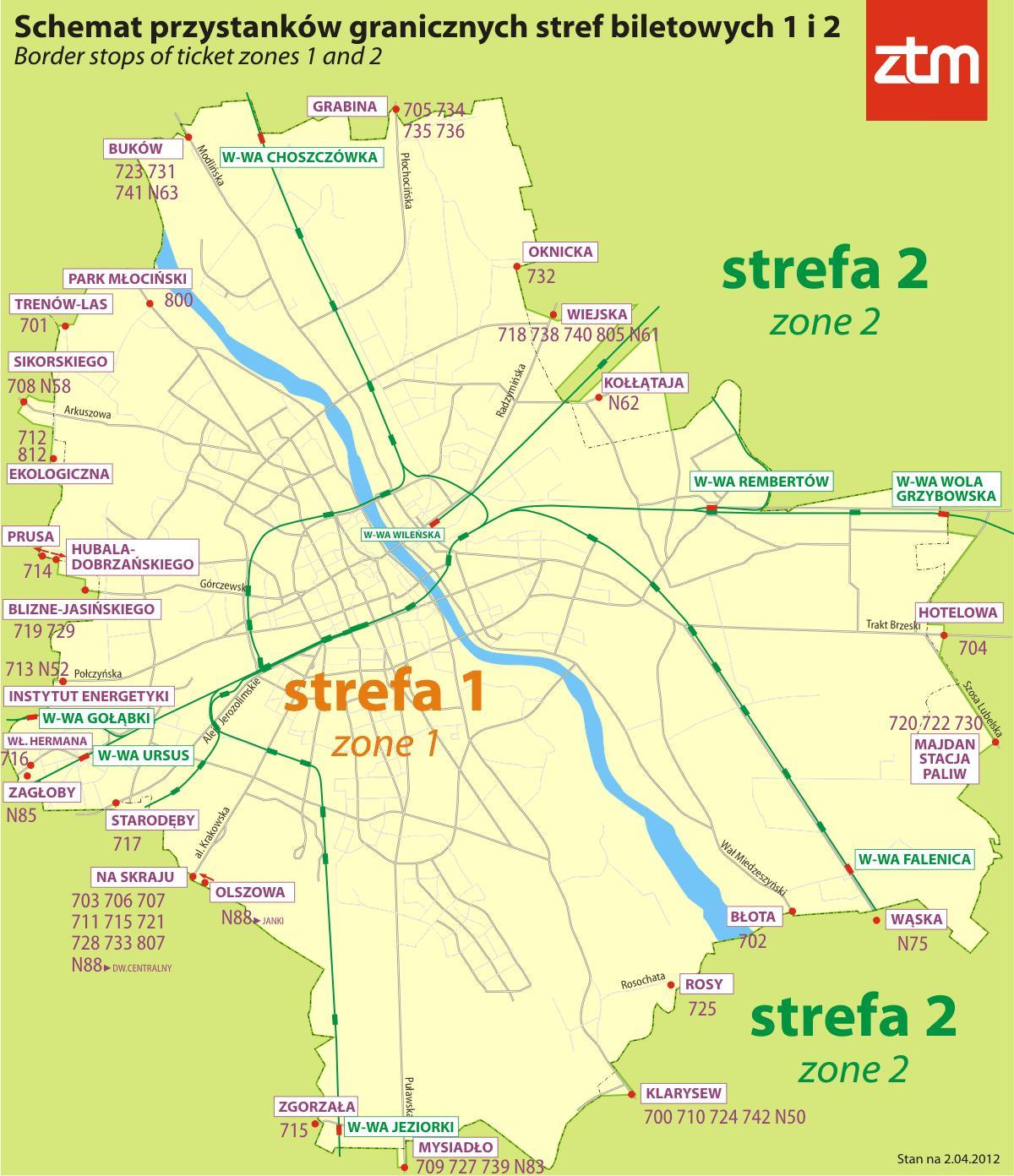 Mapa Varšava zóna 1 2 