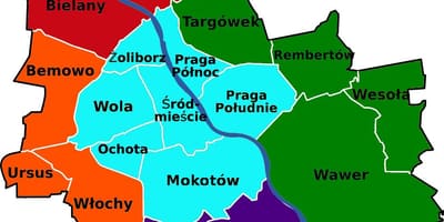 Mapa Varšava okresů 