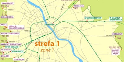 Mapa Varšava zóna 1 2 