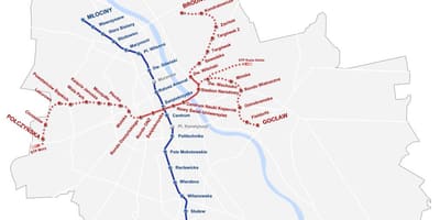 Mapa Varšava metro 2016